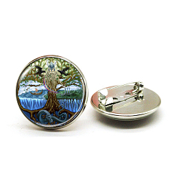 Платина Штифт из сплава, стеклянная плоская круглая брошь с деревом жизни, платина, 25 мм