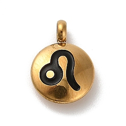 Лео 304 подвески из нержавеющей стали с черной эмалью, золотые, плоский круглый с подвеской в виде созвездия, Лев, 11x8x2.5 мм, отверстие : 1.8 мм