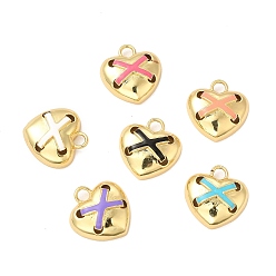 Mixed Color Brass Enamel Charms, Cadmium Free & Lead Free, Golden, Heart with Cross Charm, Mixed Color, 16.5x15.5x5.5mm, Hole: 3mm