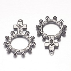 Gunmetal Tibetan Style Alloy Pendants, For Easter, Crucifix Cross with Ring, Cadmium Free & Nickel Free & Lead Free, Gunmetal, 46x32x4mm, Hole: 2mm, about 150pcs/1000g