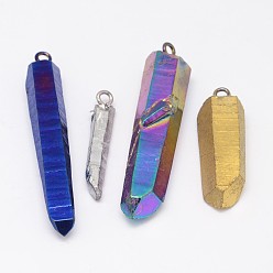 (52) Непрозрачная лаванда Природного кварца хрустальных подвесок, самородки, с латунной фурнитурой , платина, разноцветные, 28~60x4~15 мм, отверстие : 2.5 мм