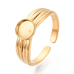 Настоящее золото 18K 304 компоненты манжетного кольца из нержавеющей стали, установка круглого кольца, ионное покрытие (ip), реальный 18 k позолоченный, лоток : 6 мм, 7 мм, регулируемый