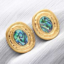 Настоящее золото 18K 304 серьги-гвоздики из натуральной ракушки пауа из нержавеющей стали, овальные, ионное покрытие (ip), реальный 18 k позолоченный, 30x26.5 мм