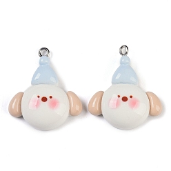 Белый Подвески из смолы, с платиново-железными петлями, собака, белые, 28.5x25x8 мм, отверстие : 2 мм