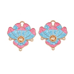Light Gold Alloy Enamel Cabochon Connector Settings, Flower, Light Gold, 34.5x32x3mm, Hole: 1.5mm and 4.5x3mm, Tray Size: 6mm