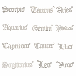 Stainless Steel Color 201 Stainless Steel Links Connectors, Twelve Constellations, Old English, Laser Cut, Stainless Steel Color, 12pcs/box, Box: 7.4x7.2x1.7cm
