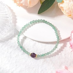 Зеленый Авантюрин Круглые эластичные браслеты из натурального зеленого авантюрина и аметиста для женщин, внутренний диаметр: 2-1/4 дюйм (5.8 см)