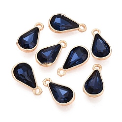Indicolite Faceted Glass Rhinestone Pendants, with Golden Zinc Alloy Setting, Teardrop Charm, Indicolite, 18x9.5x5.5mm, Hole: 1.5mm