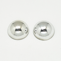 Silver UV Plated Acrylic Beads, Half Drilled, Dome/Half Round, Silver, 14x7mm, Hole: 1.4mm