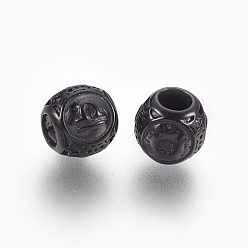Черный Цвет Металла 316 европейские бусины из хирургической нержавеющей стали, бусины с большим отверстием, рондель, Весы, металлический черный , 10x9 мм, отверстие : 4 мм
