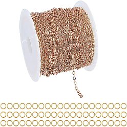 Real 18K Gold Plated Brass Cable Chains, Soldered, with Spool, Flat Oval, with Jump Rings, Real 18K Gold Plated, Cable Chains: about 32.8 Feet(10m)/roll, 1roll/set, Jump Rings: about 60pcs/set