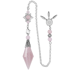 Розовый Кварц Биолокационные маятники из натурального розового кварца, с платиновым покрытием латунная фурнитура, ромб, 300 мм