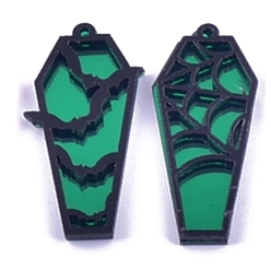 Verde Colgantes acrílicos en forma de ataúd de murciélago de telaraña de halloween, verde, 47x20 mm