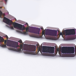 Purple Plated Electroplate Non-Magnetic Synthetic Hematite Beads Strands, Faceted, Column, Purple Plated, 6x4x4mm, Hole: 1mm, about 68pcs/strand, 15.7 inch(40cm)