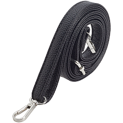Platinum 1Pc Flat Black Imitation Leather Webbing Bag Straps, with Alloy Clasps, Platinum, 728~1320x27.5x15mm