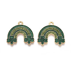 Зеленый Подвески ко Дню Святого Патрика из сплава эмали и блестящей пудры, радужные прелести, золотые, зелёные, 21x22x1 мм, отверстие : 1.8 мм