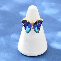 Blau Messing-Mikro pflastern Zirkonia Fingerringe, mit Glas, Schmetterling, Bleifrei und cadmium frei, langlebig überzogen, Gestell, echt 18 k vergoldet, Blau, us Größe 6 (16.5 mm)
