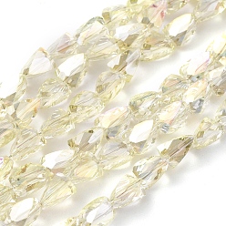 Light Yellow Electroplate Glass Beads Strands, Full Rainbow Plated, Faceted, Triangle, Light Yellow, 8x6x6mm, Hole: 1.2mm, about 76pcs/Strand, 21.65 inch(55cm)