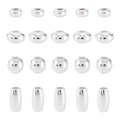 Silver 40Pcs 4 Styles 925 Sterling Silver Beads, Mixed Shapes, Silver, 3~6x2.5~4mm, Hole: 1~1.6mm, 10pcs/style