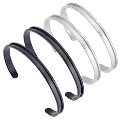Mixed Color 4Pcs 2 Colors C-Shaped 201 Stainless Steel Grooved Cuff Bangles, for DIY Electroplated, Leather Inlay, Clay Rhinestone Pave Bangle Making, Mixed Color, 1/4 inch(0.6cm), Inner Diameter: 2x2-5/8 inch(5.2x6.6cm), 2pcs/color 