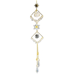 Хрусталь Обернутые проволокой кристаллы натурального кварца и подвесные украшения из металлических ромбов, стеклянный конус с кисточкой для украшения оконного сада, 520 мм