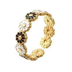 Настоящее золото 18K 304 открытые манжеты из эмалированной нержавеющей стали, цветок ромашка, реальный 18 k позолоченный, 5 мм, регулируемый