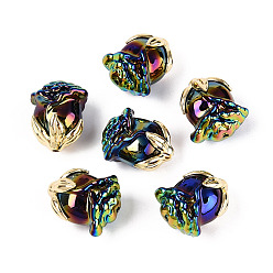 Разноцветный Непрозрачные акриловые бусины с УФ-покрытием, радужный, роза, с фурнитурой из золотого сплава и блестящей пудрой, красочный, 23x20.5x16 мм, отверстие : 1.6~1.8 мм