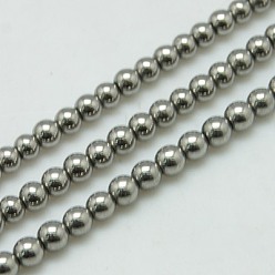 с Покрытием Серебра Немагнитные синтетический гематит бисер пряди, круглые, со серебряным покрытием, 2 мм, отверстие : 1 мм, около 190 шт / нитка, 15.7 дюйм