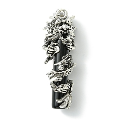 Черный Большие подвески из сплава и стекла в тибетском стиле, без кадмия и без свинца, дракон и колонна, античное серебро, чёрные, 54x19x20 мм, отверстие : 5x8 мм