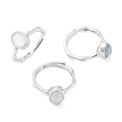 Аквамарин Регулируемые кольца овальной формы из натурального амазонита, латунное кольцо для женщин, долговечный, без свинца и без кадмия, платина, внутренний диаметр: 18 мм