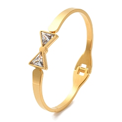 Золотой Браслеты с бантом из кубического циркония, вакуумное покрытие 304 женские браслеты из нержавеющей стали, золотые, внутренний диаметр: 1-7/8 x2-3/8 дюйм (4.7x5.9 см)