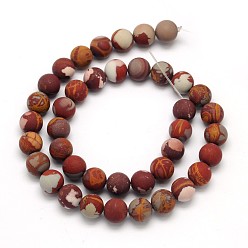 Red Picture Jasper Frosted Round Natural Red Picture Jasper Beads Strands, 6mm, Hole: 1mm, about 65pcs/strand, 15.3 inch