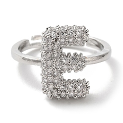 Letter E Стойка покрытие буква латунь микро паве прозрачный кубический цирконий регулируемые кольца для женщин, Письмо E, 15x10 мм, внутренний диаметр: 17 мм