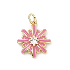 Pink Латунные подвески с кубическими цирконами и эмалью, , долговечный, без свинца и без кадмия, стойки покрытие, реальный 18 k позолоченный, с целью перехода в кольце, розовые, 17x14.5x3 мм, отверстие : 3.3 мм