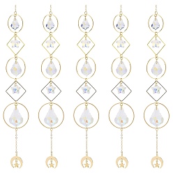 Прозрачный АВ Гальваническое стекло звезда и каплевидное окно подвесные ловцы солнца, золотая латунная геометрия с роговыми подвесками украшения украшения, ясно AB, 253x35 мм