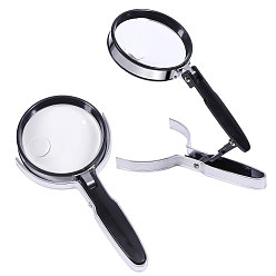Платина Круглая акриловая портативная лупа с зажимом, с гибкими элементами из цинкового сплава и АБС-пластика., чёрные, платина, 18.2x9.1x1.75 см