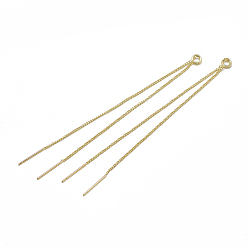 Chapado en Oro Real 18K Hallazgos de aretes de cadena de latón, sin cadmio y níque y plomo, con bucle, hilo de oreja, real 18 k chapado en oro, 85 mm, agujero: 2 mm, pin: 0.8 mm