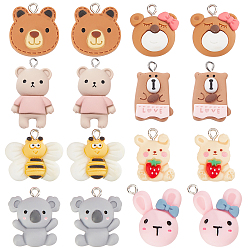 Mixed Color 32Pcs 8 Style Resin Pendants, with Iron Findings, Mixed Color, 21~27.5x16~24x6~10.5mm, Hole: 2mm, 4pcs/style