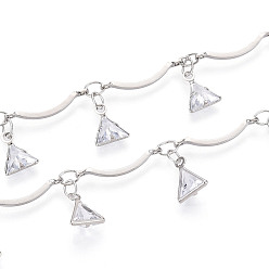 Платина Цепи из латуни и стекла с фестончатыми прутьями, с треугольным шармом, пайки, с катушкой, платина, 15.5x1.8 мм, около 32.81 футов (10 м) / рулон