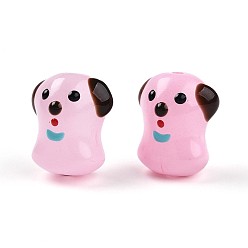 Pink Эмалевые бусины ручной работы в технике лэмпворк, собака, розовые, 20~20.5x16.5~17.5x13.5~14.5 мм, отверстие : 1.4 мм