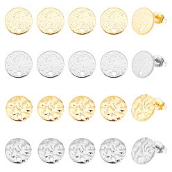 Золотой & Цвет Нержавеющей Стали 40 шт. 4 стили 201 плоские круглые серьги-гвоздики из нержавеющей стали, с 304 штифтов из нержавеющей стали, золотые и нержавеющая сталь цвет, 10x0.8~0.9 мм, отверстие : 1.2~1.4 мм, штифты : 0.7 мм, 10 шт / стиль