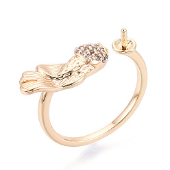 Настоящее золото 18K Кольца-манжеты из рыбьей латуни с микропаве из прозрачного кубического циркония, за половину пробурено бисера, без кадмия, без никеля и без свинца, реальный 18 k позолоченный, штифты : 0.9 мм, 7.1 мм, внутренний диаметр: 17~18 мм