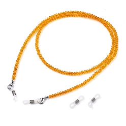 Orange Chaînes de lunettes, tour de cou pour lunettes, perles de verre, 304 inox homard fermoirs pince, perles en laiton et extrémités de boucle en caoutchouc, orange, 27.95 pouce (71 cm)