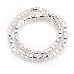 с Покрытием Серебра Гальванические немагнитная синтетический гематит бисер пряди, долговечный, граненые, квадратный, со серебряным покрытием, 4x4x4 мм, отверстие : 0.5 мм, около 102 шт / нитка, 15.94 дюйм (40.5 см)