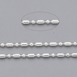 Серебро Латунные шаровые цепи, граненые бисерные цепочки, долговечный, пайки, с катушкой, без кадмия и без свинца, серебряные, 1.8x1 mm и 1 mm, около 301.83 футов (92 м) / рулон