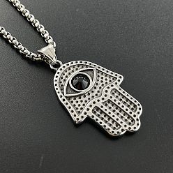 Нержавеющая Сталь Цвет Стиль ретро-панк 304 ожерелья с подвеской в виде руки хамса из нержавеющей стали со стразами для мужчин в стиле хип-хоп, цвет нержавеющей стали