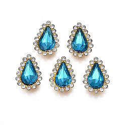 Capri Blue Nähen auf Rhinestone, transparenter Glasrhinestone, mit eisernen Krappenfassungen, facettiert, Träne, Capri Blue, 18x13x7 mm, Bohrung: 1.5 mm