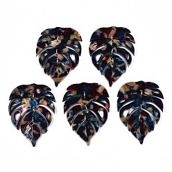 Морской Синий Ацетат целлюлозы (смола) большие подвески, с петлями из латуни, покрытой светлым золотом, лист, Marine Blue, 62x41x2.5 мм, отверстие : 1.4 мм, Перейти кольцо: 6.5x1 мм, 5 мм внутренним диаметром