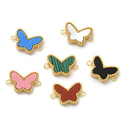 Золотой Вакуумное покрытие pvd 304 подвески-соединители из нержавеющей стали, ссылки бабочки, с акрилом и ракушкой и синтетическим малахитом, золотые, 10x16x3 мм, отверстие : 1.5 мм