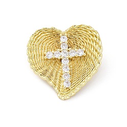 Прозрачный Латунные микро проложить кубического циркония подвески, без кадмия и без свинца, сердце с крестом, реальный 16 k позолоченный, прозрачные, 25x25.5x8.5 мм, отверстие : 4 мм